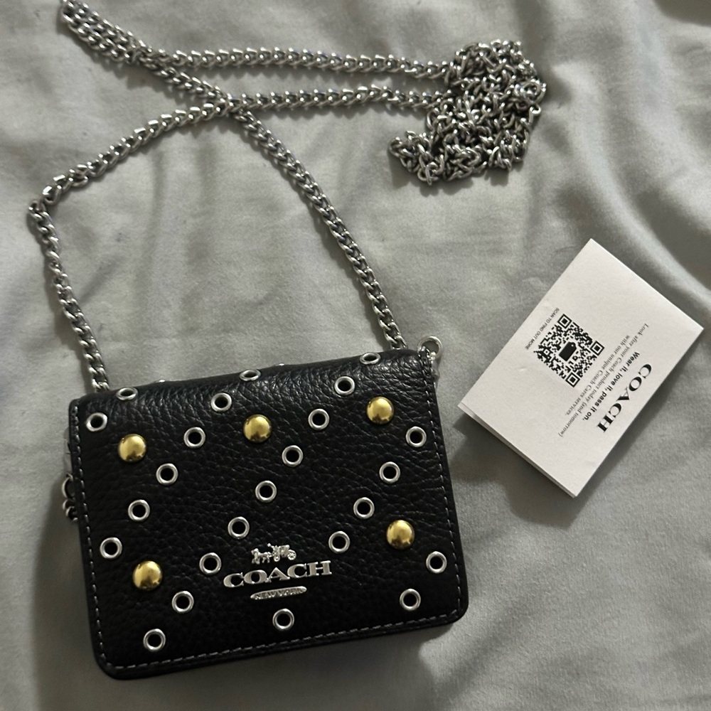 Coach Black and Silver Crossbody Bag with Gold Accents